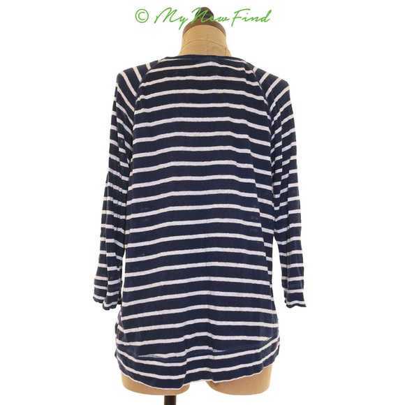 Rubbish Juniors Top Size M 3/4 Sleeve Linen Blend Striped Blue White EUC B83 - Picture 3 of 3